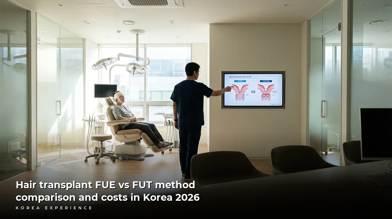 Hair transplant FUE vs FUT method comparison and costs in Korea 2026